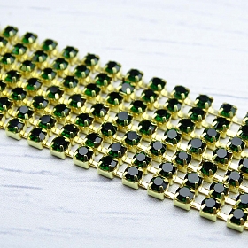 ЦС010ЗЦ3 Стразовые цепочки (золото), цвет: изумрудный размер 3 мм, 30 см/упак.