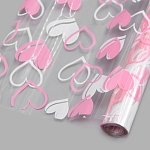 Пленка прозрачная двухцветная с рисунком Сердечки бело-розовая 70см*9,14м +/- 5%
