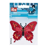 926163 Термоаппликация Бабочка, эксклюзивная, красный цв., с бусинами Prym