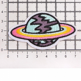 Термоаппликация 'Серо-голубая планета с разноцветным кольцом', 7.3*4.0см