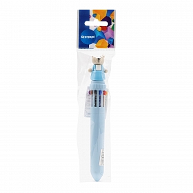 74904 Ручка шариковая автоматическая Мишка голубой, 10-цветная, в индивидуальном ПВХ-пакете