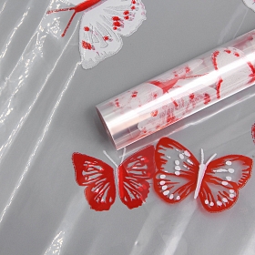 Пленка прозрачная двухцветная с рисунком Бабочки бело-красная 70см*9,14м +/- 5%