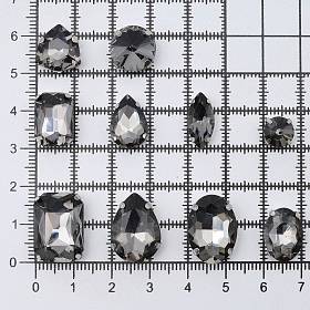МФ-15 Хрустальные стразы в металлических цапах, форма страз: МИКС, серый, 10шт/упак