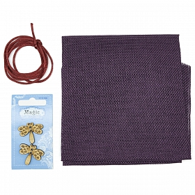 Рогожка 48*45 см с атласным шнуром 1 м, цвет фиолетовый, в подарок деревянные пуговицы