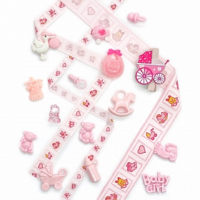 29505 Набор декоративных элементов 'Малыш-Toys' (16 элементов+ленты 3шт*1м) цв. розовый
