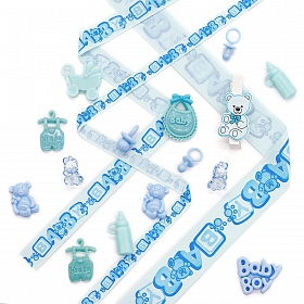 29507 Набор декоративных элементов 'Малыш-Baby' (16 элементов+ленты 3шт*1м) цв. голубой
