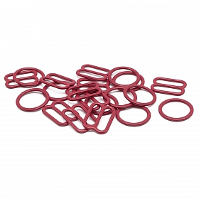 Кольца и регуляторы для бретелей бюстгальтера 12 мм, металл/эмаль, 20 шт/упак, цвет темно-красный