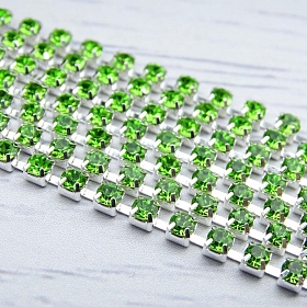 ЦС009СЦ3 Стразовые цепочки (серебро), цвет: зеленый, размер 3 мм, 30 см/упак.