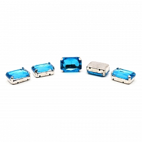 ПЦ008НН1014 Хрустальные стразы в цапах прямоугольные (серебро) ярко-голубой 10*14мм, 5шт/упак Astra&Craft
