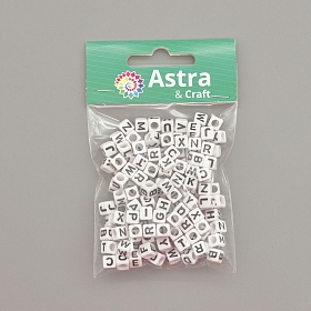 Бусины пластиковые, Англ. алфавит, белые, куб, 6*6мм, 150шт/упак, Astra&Craft
