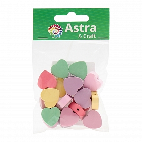 4AR405 Бусины деревянные, цветной микс, сердечки, 15гр, 15шт/упак, Astra&Craft