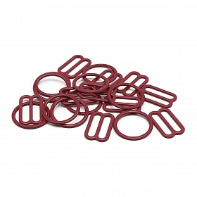 Кольца и регуляторы для бретелей бюстгальтера 15 мм, металл/эмаль, 20 шт/упак, цвет темно-красный
