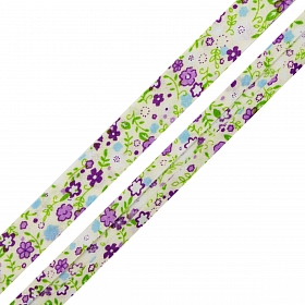 Косая бейка с принтом 'Полевые цветы' 15мм*65,8м (60% х/б, 40% полиэстер)