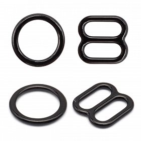 Кольца и регуляторы для бретелей бюстгальтера 8 мм, металл/эмаль, 20 шт/упак, цвет черный