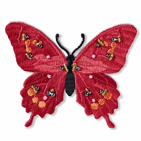 926163 Термоаппликация Бабочка, эксклюзивная, красный цв., с бусинами Prym