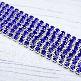 ЦС005СЦ2 Стразовые цепочки (серебро), цвет: сапфир, размер 2 мм, 30 см/упак.