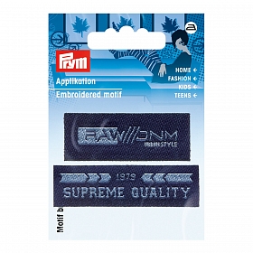 922009 Термоаппликация ярлык SUPREME/RAW, синий цв. 2 шт. Prym