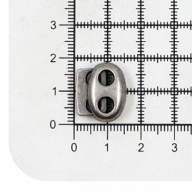 6966 Фиксатор для шнура плоский 15*18 мм, 2 отверстия d-4 мм, металл, темное серебро BIG
