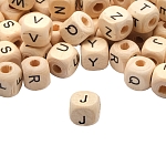 Бусины деревянные, с буквами Англ. алфавит, неокрашенные, куб, 10*10мм, 50гр, 96шт/упак, Astra&Craft