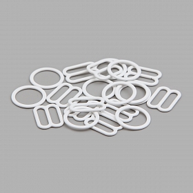 Кольца и регуляторы для бретелей бюстгальтера 12 мм, металл/эмаль, 20 шт/упак, цвет белый