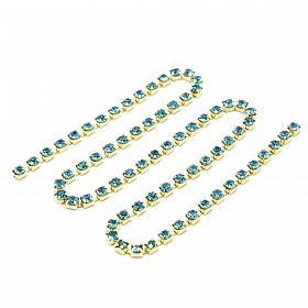 ЦС003ЗЦ3 Стразовые цепочки (золото), цвет: ярко-голубой, размер 3 мм, 30 см/упак.
