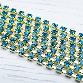 ЦС003ЗЦ3 Стразовые цепочки (золото), цвет: ярко-голубой, размер 3 мм, 30 см/упак.