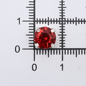 СЦ012НН88 Стразы в цапах круглые (шатоны) 8 мм цвет: красный, оправа: серебро, 10 шт\упак