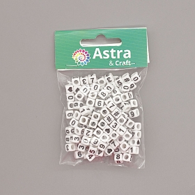 Бусины пластиковые, с цифрами, белые, куб, 6*6мм, 150(+/-5) шт/упак, Astra&Craft