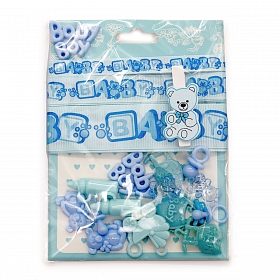 29507 Набор декоративных элементов 'Малыш-Baby' (16 элементов+ленты 3шт*1м) цв. голубой