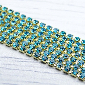 ЦС003ЗЦ2 Стразовые цепочки (золото), цвет: ярко-голубой, размер 2 мм, 30 см/упак.