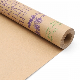 Крафт бумага 'Лаванда', цв. салатовый-сиреневый на коричневом фоне, 720мм/60гр/60мкр/10м+/- 5%