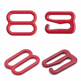 Крючки и регуляторы для бретелей бюстгальтера 10 мм, металл/эмаль, 18 шт/упак, цвет темно-красный