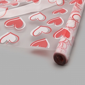 Пленка прозрачная двухцветная с рисунком Сердечки бело-красная 70см*9,14м +/- 5%