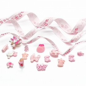 29505 Набор декоративных элементов 'Малышка-it's a girl' (16 элементов+ленты 3шт*1м) цв. розовый