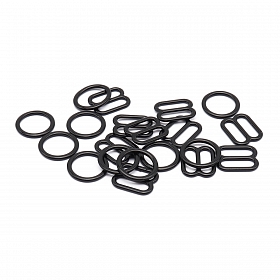 Кольца и регуляторы для бретелей бюстгальтера 10 мм, металл/эмаль, 20 шт/упак, цвет черный