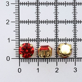 ЗЦ012НН88 Стразы в цапах круглые (шатоны) 8 мм цвет: красный, оправа: золото, 10 шт\упак