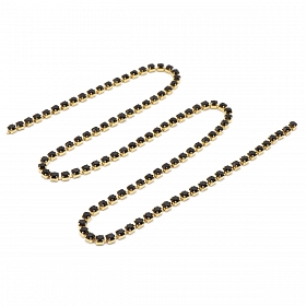 ЦС012ЗЦ2 Стразовые цепочки (золото), цвет: черный, размер 2 мм, 30 см\упак