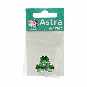 РЦ017НН12 Хрустальные стразы в цапах круглой формы, зеленый 12 мм, 3 шт. Astra&Craft