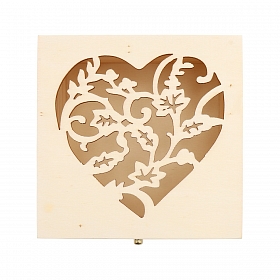 LYE231115 Шкатулка деревянная с окошком Сердце с узорами, 12,5*12,5*7см